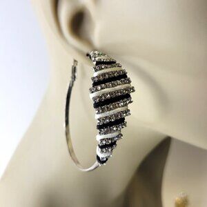 Black and White Hoop Earrings With Crystals